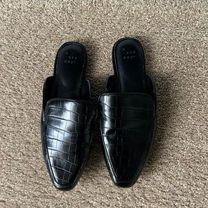 Classic Work Mules, Black Faux Croc
